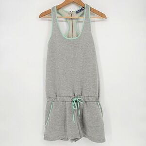 Clockhouse C&A Womens Romper Grey Mint Green Metallic Racerback Zip Pockets L